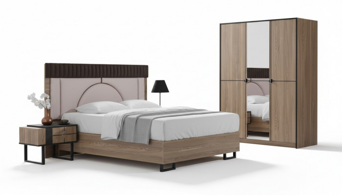 Schlofzëmmer Set Luxus Komplett Bett +2x Nuetsdëscher 3tlg. Modern Set Nei
