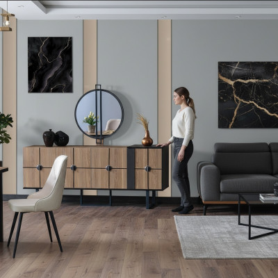 Säitendësch Anrichte mat Spigel Luxus Garnitur Kommode Holz Kommoden 193cm