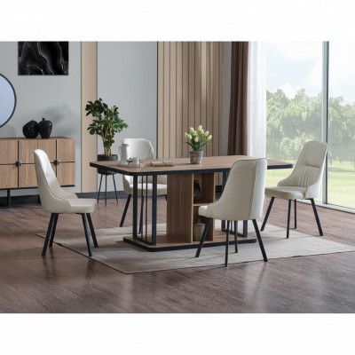 Iesszëmmer Set 7-Stéck. Iessdësch 6x Still Designer Holz Stull Garnitur Miwwelen Nei