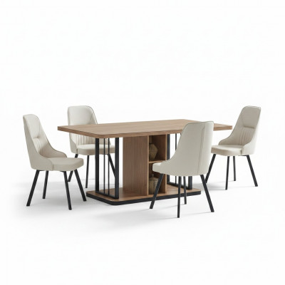 Iesszëmmer Set 7-Stéck. Iessdësch 6x Still Designer Holz Stull Garnitur Miwwelen Nei
