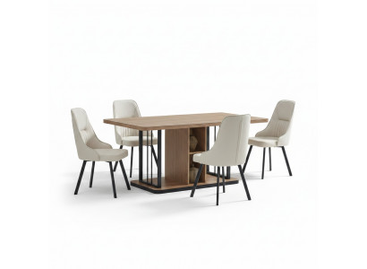 Iesszëmmer Set 7-Stéck. Iessdësch 6x Still Designer Holz Stull Garnitur Miwwelen Nei