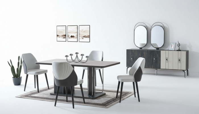 Luxus Iesszëmmer Set Iessdësch 6x Still Buffet Iessgruppen Iessgrupp 8 tlg