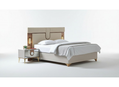 Luxus Schlofkummer Set Bett + 2x Nuetsdëscher Holz Komplett Neien Modern