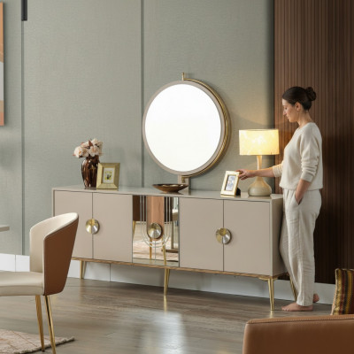 Anrichte Schaf Braun Héichglanz Miwwelen Holz Luxus Kommode Sideboard