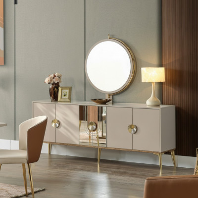 Anrichte Schaf Braun Héichglanz Miwwelen Holz Luxus Kommode Sideboard