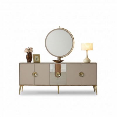 Anrichte Schaf Braun Héichglanz Miwwelen Holz Luxus Kommode Sideboard