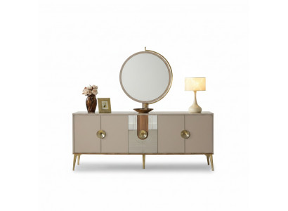 Anrichte Schaf Braun Héichglanz Miwwelen Holz Luxus Kommode Sideboard