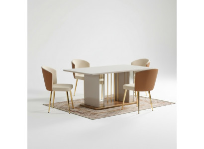 Iesszëmmer Set Modern Iessdësch + 6x Still Dësch Holz Polsterstull 7tlg