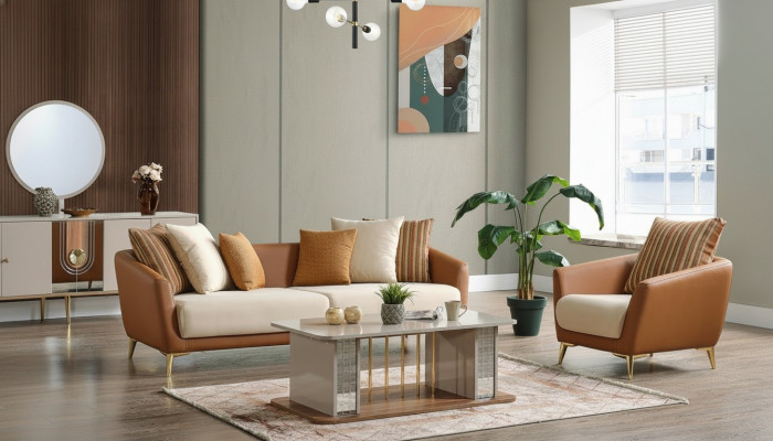 Luxus Sofagarnitur Set Wunnzëmmer Sofa Set Sofagarnitur 3+1+Couchdësch Modern Nei