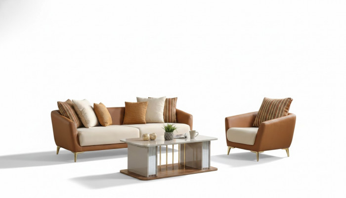 Luxus Sofagarnitur Set Wunnzëmmer Sofa Set Sofagarnitur 3+1+Couchdësch Modern Nei