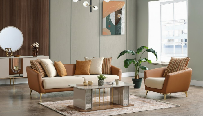 Sofagarnitur 3+1 Sëtzer Textil Holz Sofa 3 Sëtzer Modern Fotell Komplett Set
