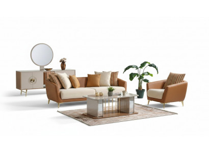 Sofagarnitur 3+1 Sëtzer Textil Holz Sofa 3 Sëtzer Modern Fotell Komplett Set
