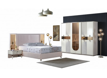 Luxus Schlofkummer Set Bett 2x Nuetsdëscher Schaf Holz Komplett Modern Nei
