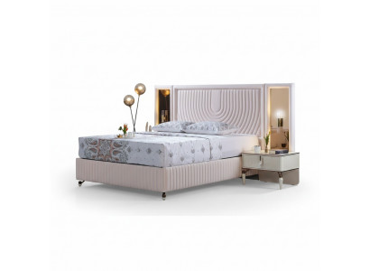 Luxus Schlofzëmmer Set Bett + 2x Nuetsdëscher Holz Komplett Modern