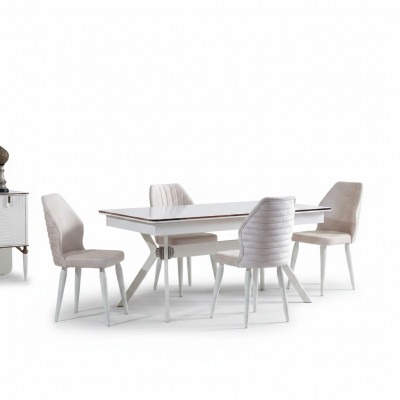 Iesszëmmer Set Modern Iessdësch + 6x Still Dësch Holz Polstersëtz 7 Tëke. Nei