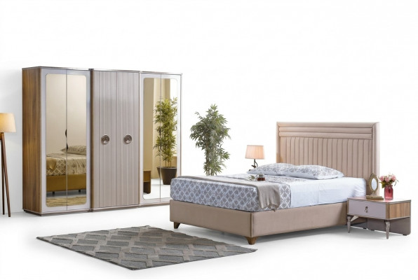 Modern Schlofkummer Set Bett 2x Nuetsdëscher Schaf Nei Luxus