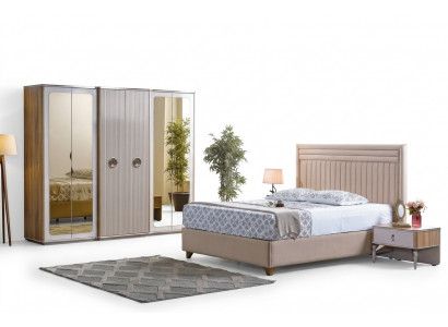 Modern Schlofkummer Set Bett 2x Nuetsdëscher Schaf Nei Luxus