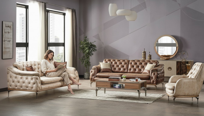 Sofagarnitur 3+3+1 Sëtzer Chesterfield Modern Stil Garnitur Set 3tlg. Canapé Relax Nei