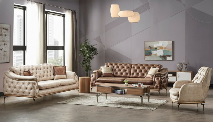 Sofagarnitur 3+3+1 Sëtzer Chesterfield Modern Stil Garnitur Set 3tlg. Canapé Relax Nei
