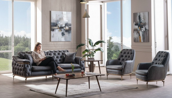Stilvoll Chesterfield Wunnzëmmer Set Sofa Garnitur 3+1+1 Sëtzer Canapé