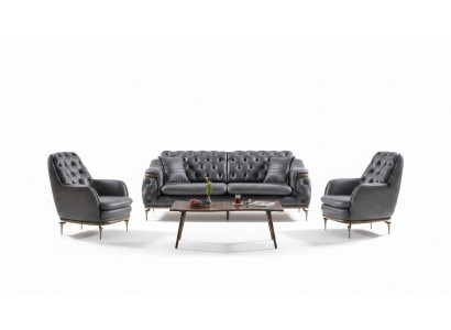 Stilvoll Chesterfield Wunnzëmmer Set Sofa Garnitur 3+1+1 Sëtzer Canapé