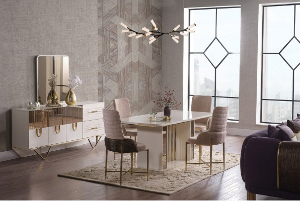 Design Iesszëmmer Komplett Iessdësch + 6x Still + Sideboard Miwwelen Holzdësch Neit