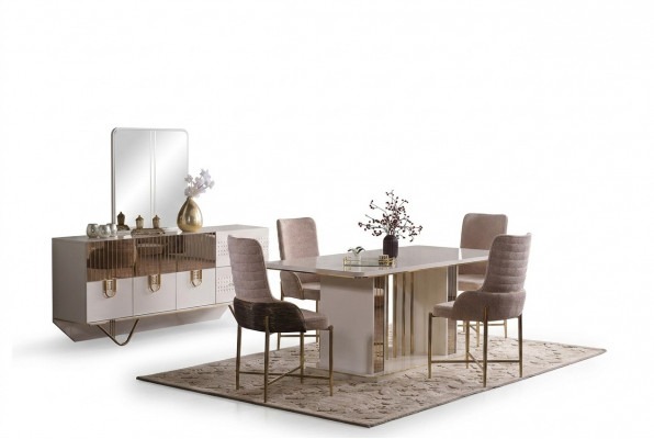 Design Iesszëmmer Komplett Iessdësch + 6x Still + Sideboard Miwwelen Holzdësch Neit