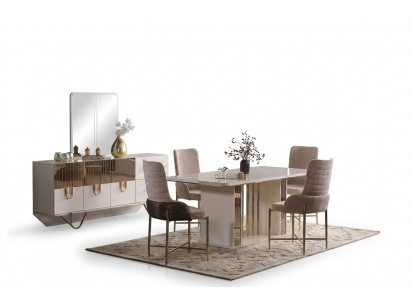 Design Iesszëmmer Komplett Iessdësch + 6x Still + Sideboard Miwwelen Holzdësch Neit
