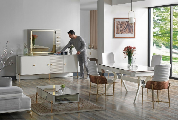 Iesszëmmer Set Garnitur Dësch 6x Still Design Modern Miwwelen Luxus Sideboard