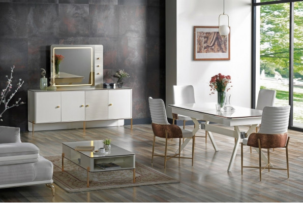 Iesszëmmer Set Garnitur Dësch 6x Still Design Modern Miwwelen Luxus Sideboard