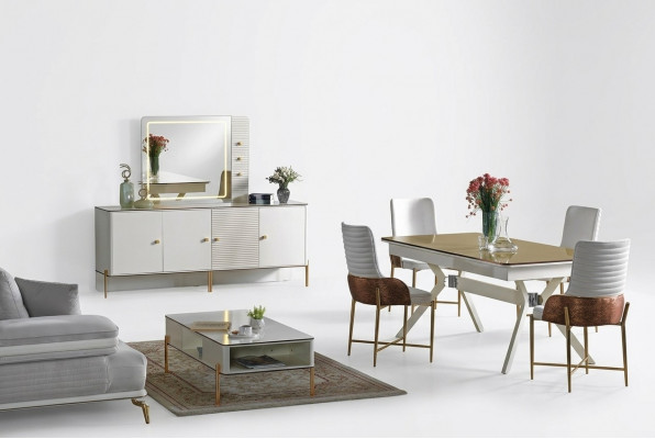 Iesszëmmer Set Garnitur Dësch 6x Still Design Modern Miwwelen Luxus Sideboard