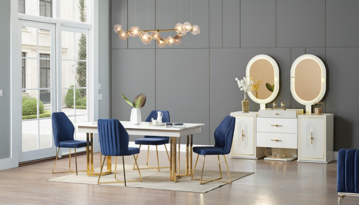 Luxuriéis Iesszëmmer Set Iessdësch + 6x Still + Sideboard Iessgruppen Nei 8 Deeler