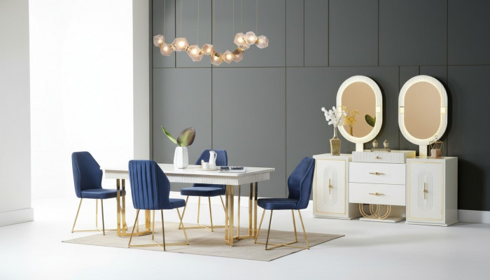 Luxuriéis Iesszëmmer Set Iessdësch + 6x Still + Sideboard Iessgruppen Nei 8 Deeler