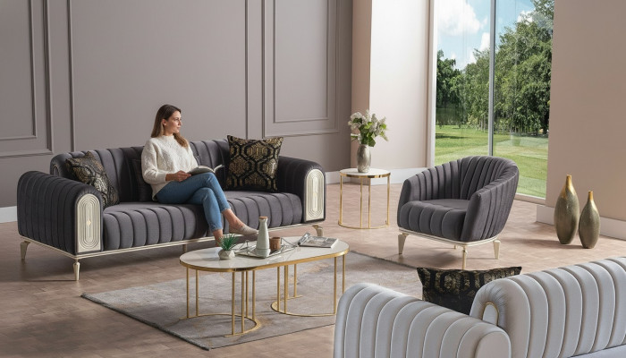 Sofagarnitur 3+1 Sëtzer Fauteuil Garnitur Modern Relax Fauteuil Miwwelen Gro