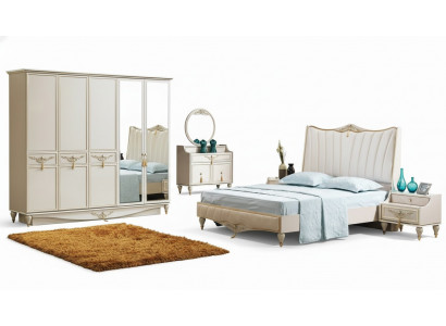 Luxus Schlofzëmmer Set Bett + 2x Nuetsdësch + Schaf + Kommode Komplett Modern