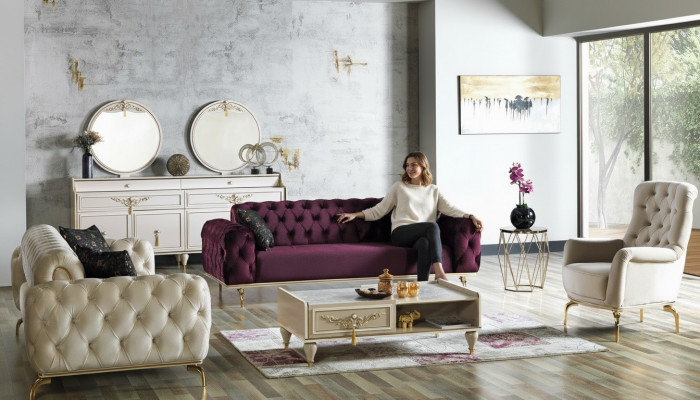 Designer Sofagarnitur 3+3+1 Sëtzplazz Couch Polster Sëtzgrupp Set Chesterfield Nei