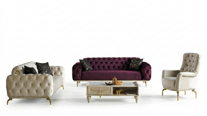 Designer Sofagarnitur 3+3+1 Sëtzplazz Couch Polster Sëtzgrupp Set Chesterfield Nei