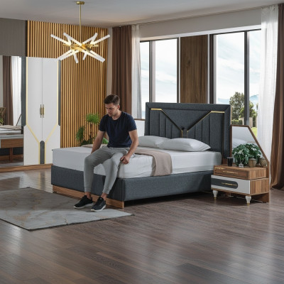 Luxus Schlofkummer Set Bett + 2x Nuetsdësch + Schaf Holz Komplett Nei Modern