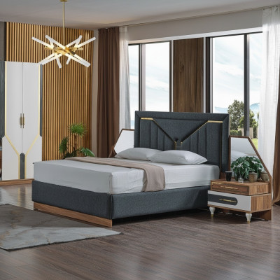 Luxus Schlofkummer Set Bett + 2x Nuetsdësch + Schaf Holz Komplett Nei Modern