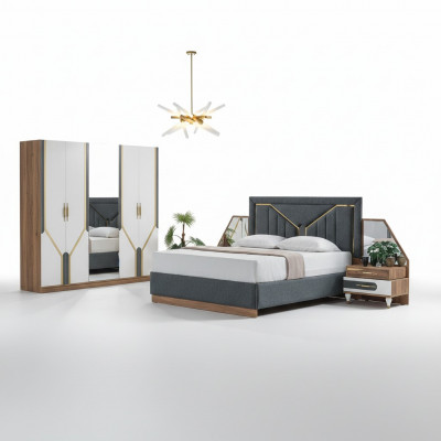 Luxus Schlofkummer Set Bett + 2x Nuetsdësch + Schaf Holz Komplett Nei Modern