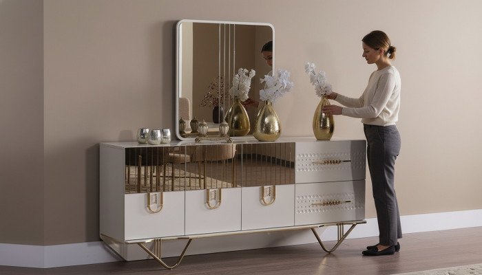 Anrichte Schaf Héichglanz Miwwelen Holz Luxus Kommod Sideboard