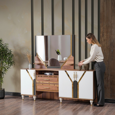 Iwwerdaachschaf Braun Héichglanz Miwwel Holz Luxus Kommode Sideboard Nei