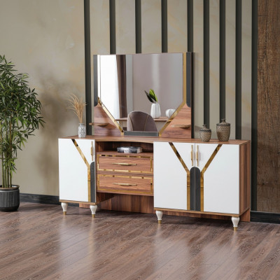 Iwwerdaachschaf Braun Héichglanz Miwwel Holz Luxus Kommode Sideboard Nei