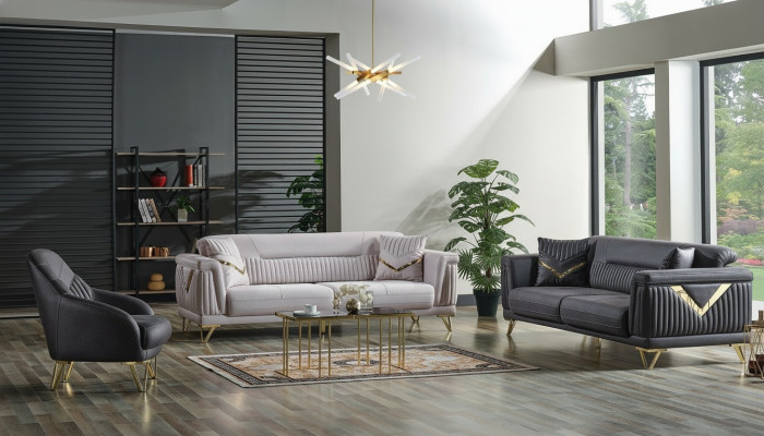 Sofa-Set 3+3+1 Sëtzer Textil Holz Sofa 3 Sëtzer Modern Fauteuil Komplett Set Nei