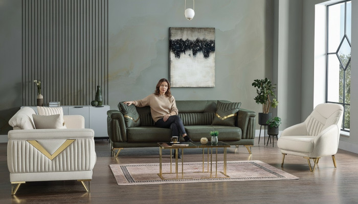 Set Modern Design Wunnzëmmer Sofa Garnitur 3+3+1 Wunnzëmmer Miwwelset