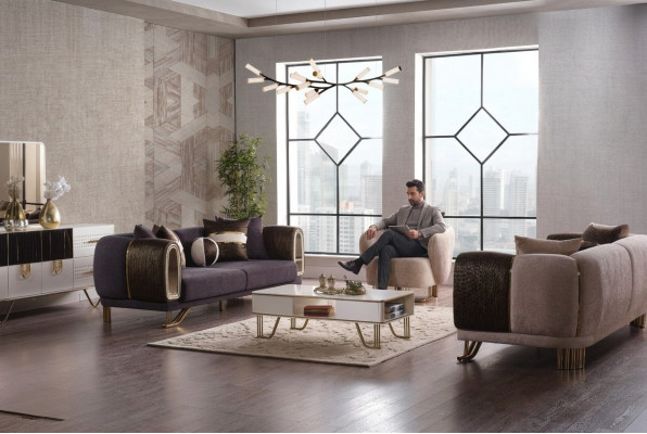 Prestigeträchtegt 3+3+1 Wunnzëmmer Garnitur Wunnzëmmer Set zwou Sofas an e Sëtz nei