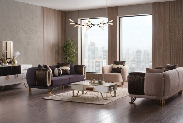 Prestigeträchtegt 3+3+1 Wunnzëmmer Garnitur Wunnzëmmer Set zwou Sofas an e Sëtz nei