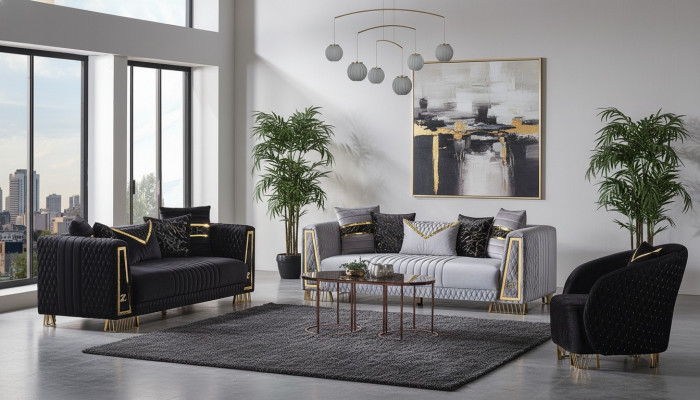 Sofa Garnitur 3+3+1 Sëtz Chesterfield Barock Stil Garnitur Set 3tlg. Sofa Relax