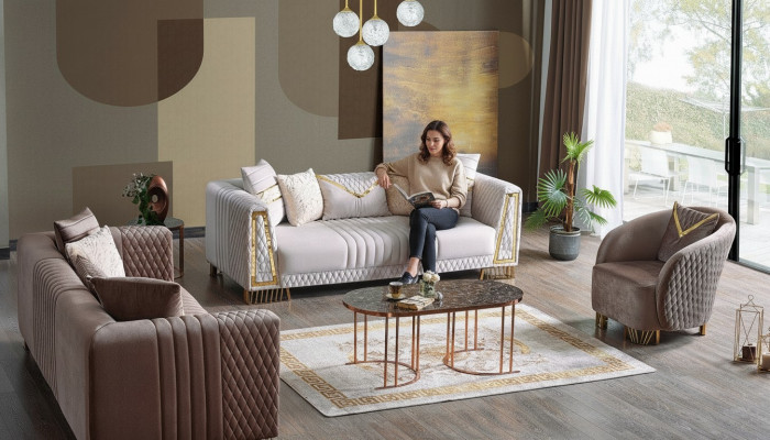 Premium Miwwelen Wunnzëmmer Set 3+3+1 Sëtzplazen Sofagarnitur 2x Sofas Sessell