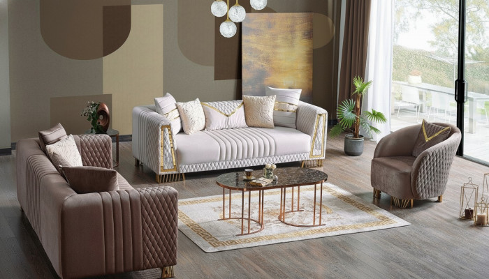 Premium Miwwelen Wunnzëmmer Set 3+3+1 Sëtzplazen Sofagarnitur 2x Sofas Sessell